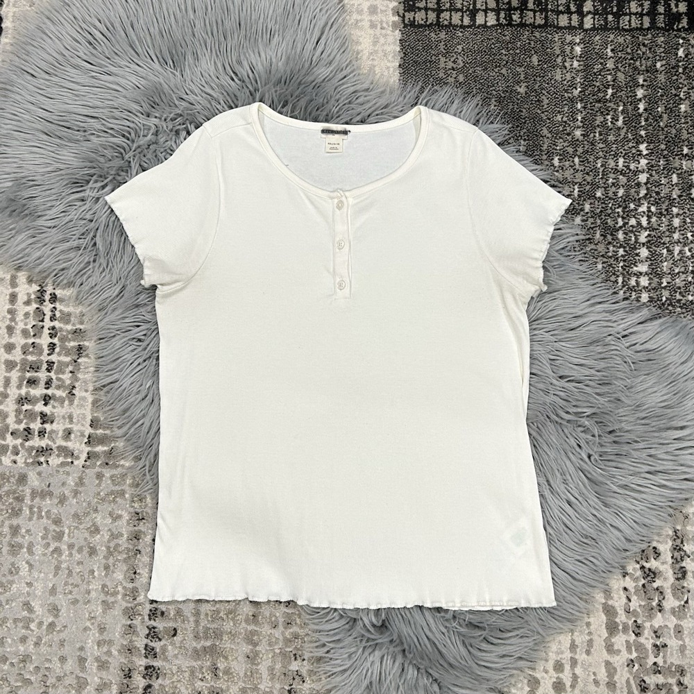 J. Crew Girls' Ivory Lettuce Edge Henley Top XXL (15-16) NWT**